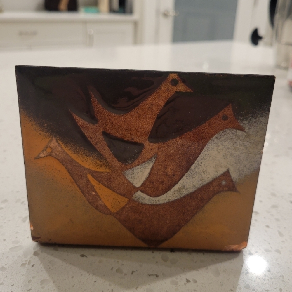 Midcentury Modern Robert Wuersch birds enamel on copper bookend
